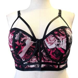 Torrid Plus Size 2 Roses Strappy Mesh Underwire Longline Bralette‎ Bra Lingerie